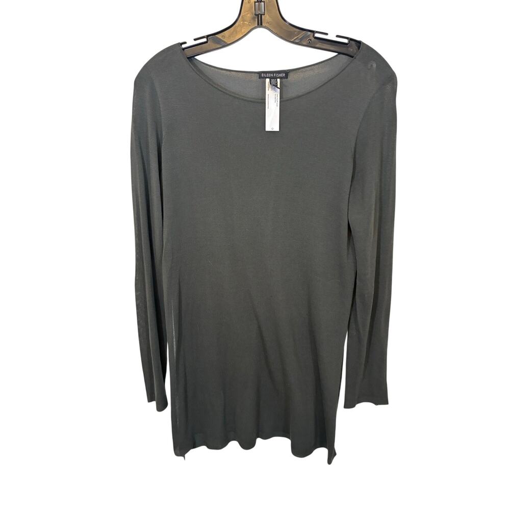 Eileen Fisher The System Gray Long Tunic Top Tencel Semi Sheer Slits XS Lagen